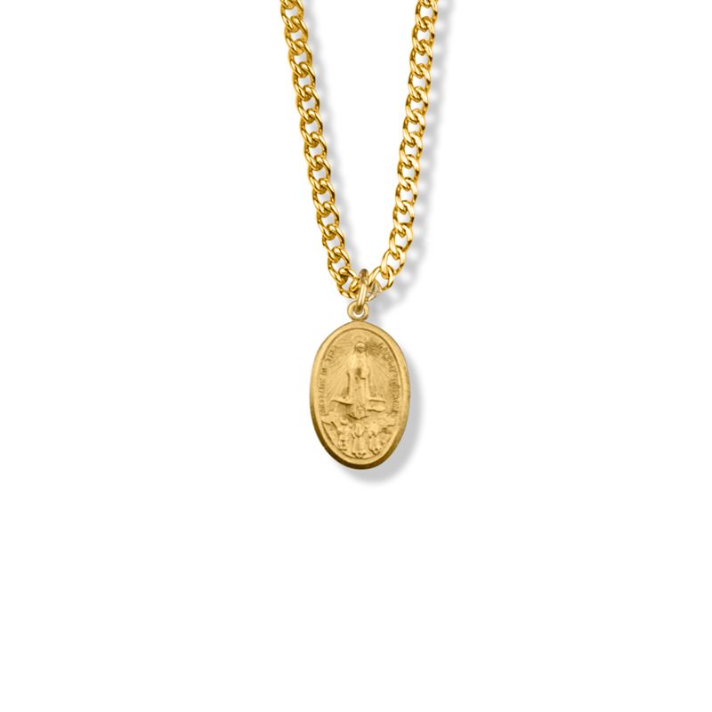 Extel Medium Oval Pewter Gold Plated Our Lady of Fatima Medal Pendant for Men Women with 18" chain
