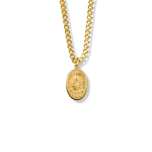 Extel Medium Oval Pewter Gold Plated Our Lady of Fatima Medal Pendant for Men Women with 18" chain