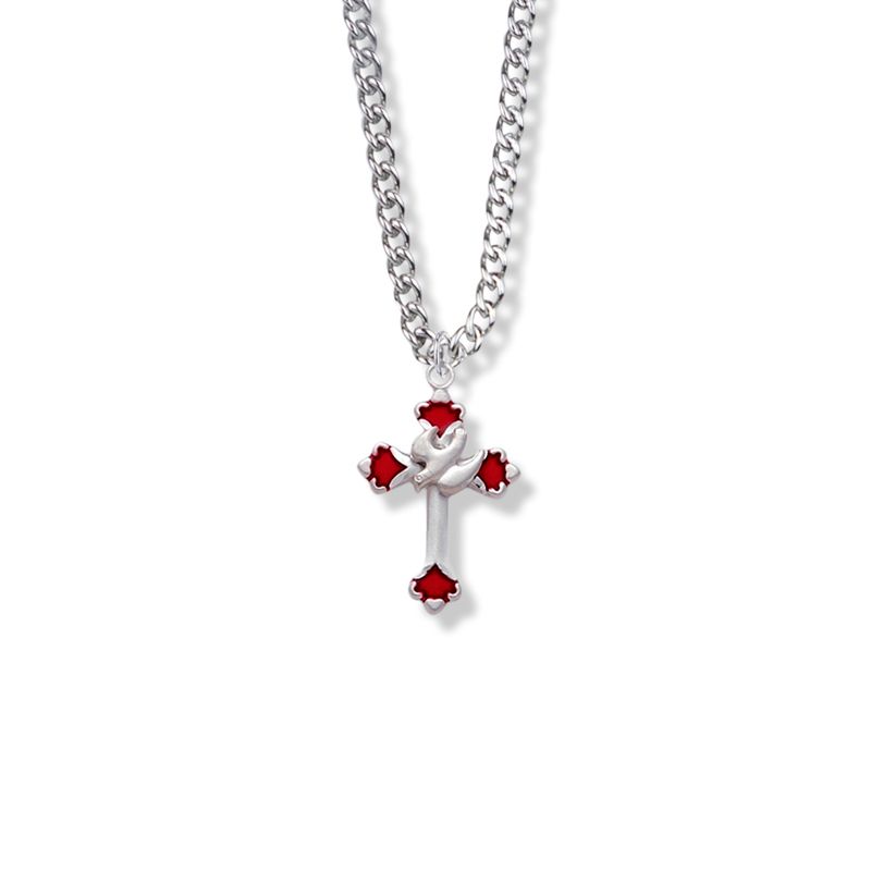 Extel Large Sterling Silver and Enameled Budded Ends Dove and Cross Pendant for Women with 18" chain