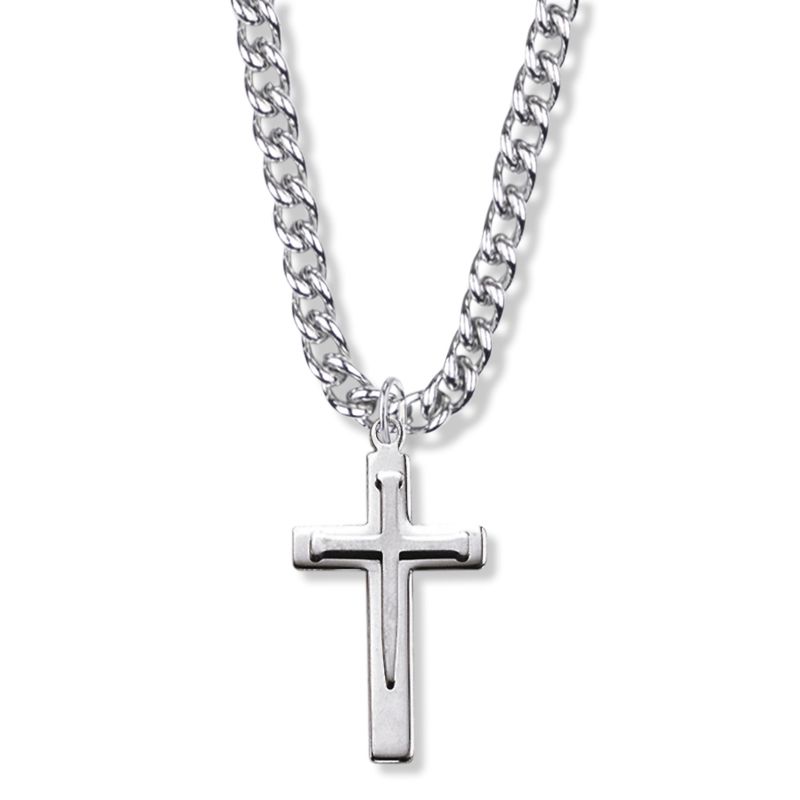 Extel Large Sterling Silver Overlaid Nail Cross Pendant for Men with 24" chain