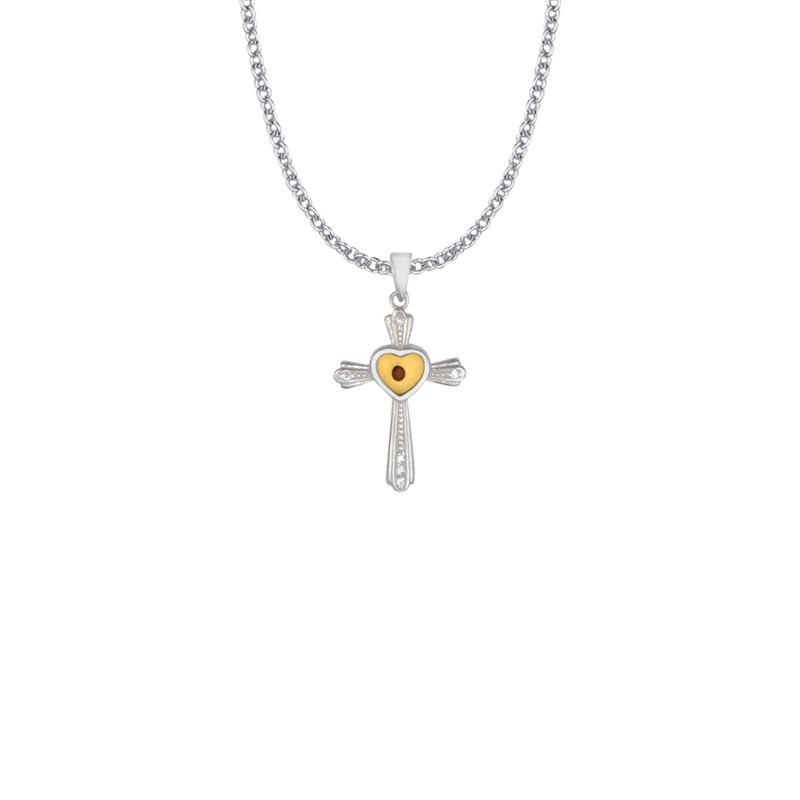Extel Large Sterling Silver Centered Mustard Seed Heart and Cross Pendant for Women with 18" chain