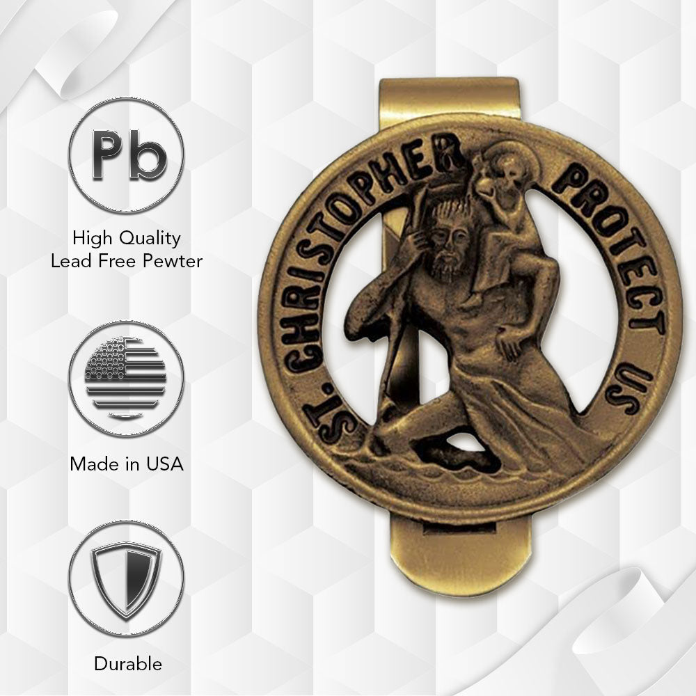 Extel Pewter Winged St. Christopher Visor Clip for Car Truck