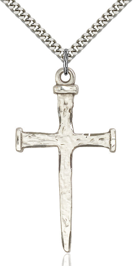 Extel Extra Large Sterling Silver Nail Cross Pendant with 24" chain, Made in USA