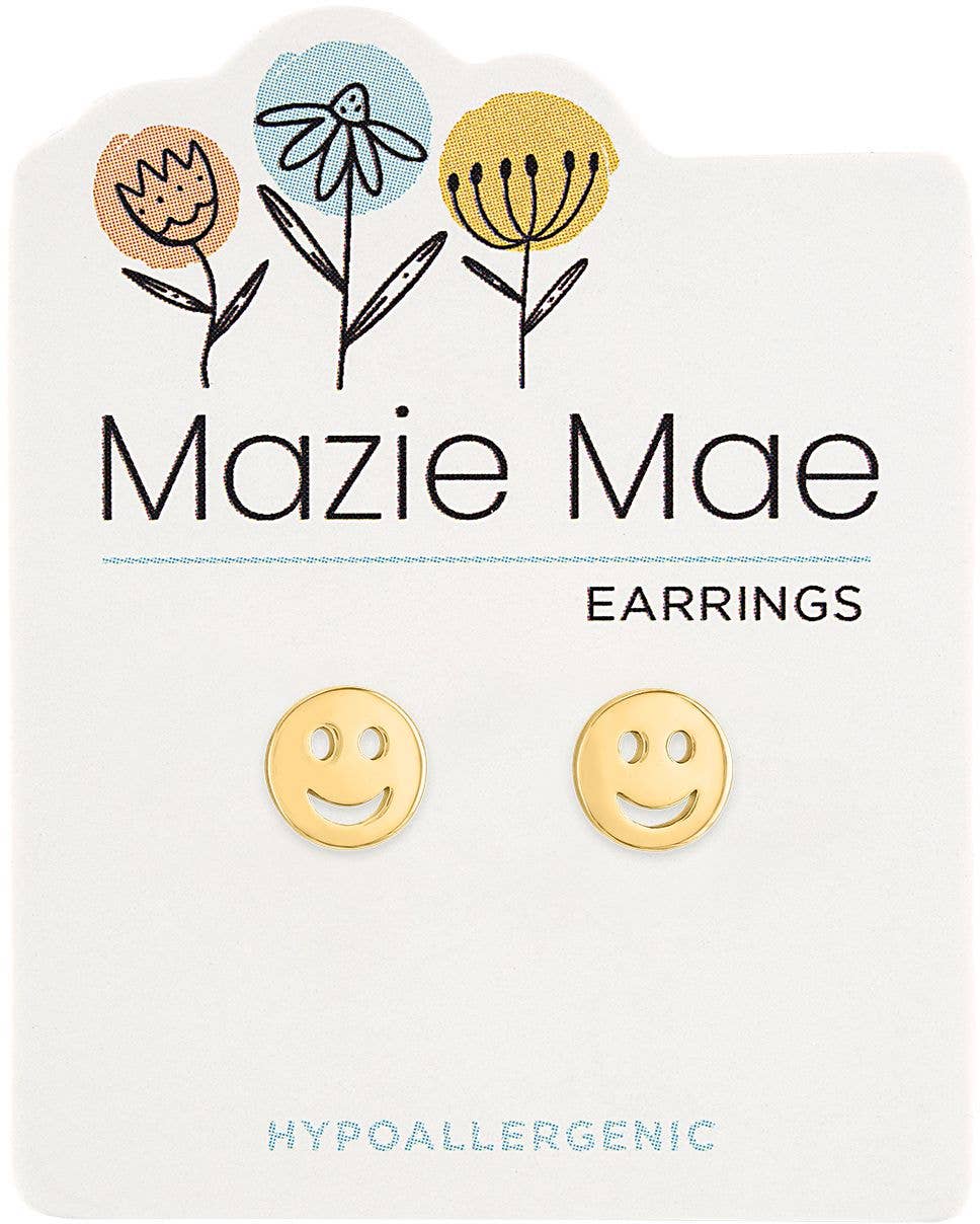 Mazie Mae Earring: Gold Smiley Face Stud Earring