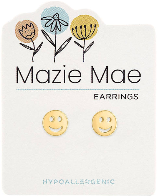 Mazie Mae Earring: Gold Smiley Face Stud Earring