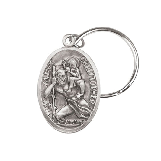 Extel Pewter St. Christopher Keychain 1-1/4 x 13-16