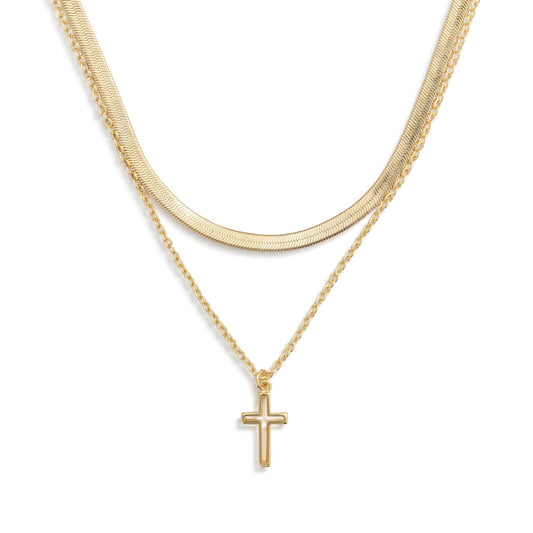 Layered Cross Gold Necklace 18in