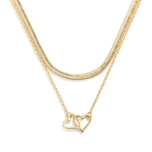 Layered Heart Gold Necklace 18in