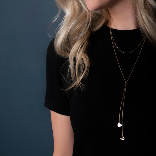 Giving Collection Adjustable Double Heart Lariat Charm Necklace 35"