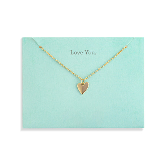 Love You Floral Card & Gold Heart Necklace-16in