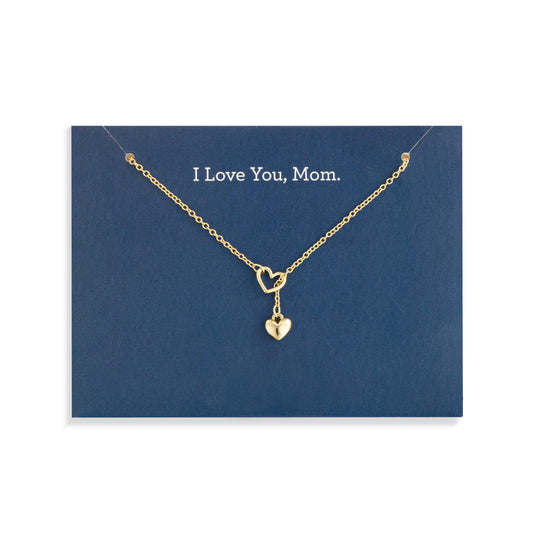 I Love You Mom Floral Card & Gold Necklace-16in