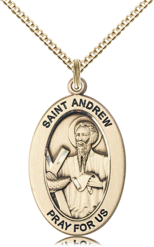 Saint Andrew the Apostle Medal – Catholic Medal of Discipleship & Evangelism – Gift for Men of Faith, Leaders & Spiritual Mentors, 14k Yellow Gold Filled, 18" Curb Chain, Made in USA