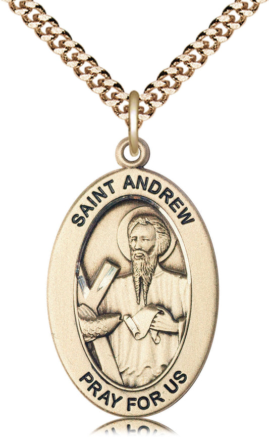 Saint Andrew the Apostle Medal – Catholic Medal of Discipleship & Evangelism – Gift for Men of Faith, Leaders & Spiritual Mentors, 14k Yellow Gold Filled, 24" Curb Chain, Made in USA