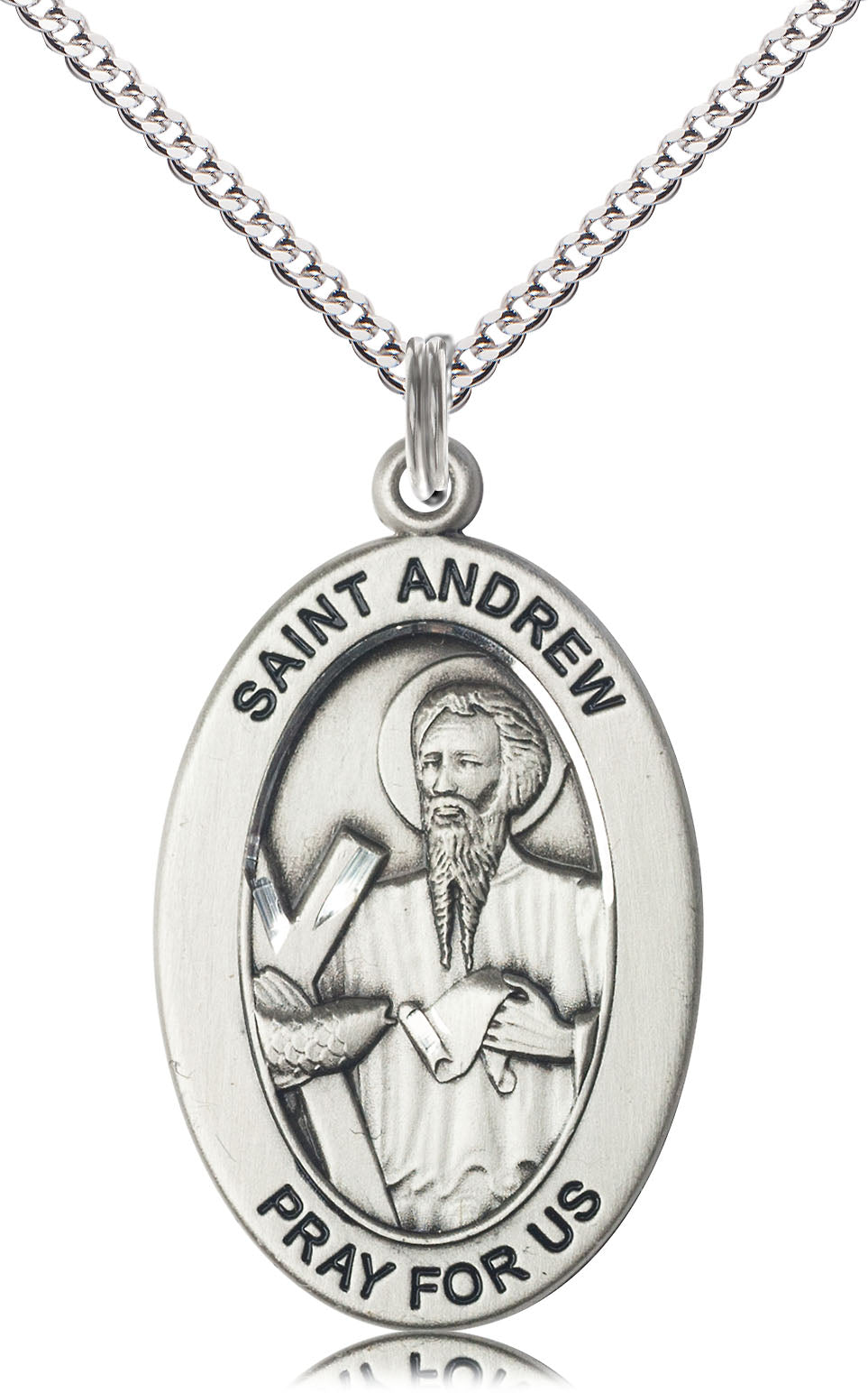 Saint Andrew the Apostle Medal – Catholic Medal of Discipleship & Evangelism – Gift for Men of Faith, Leaders & Spiritual Mentors, Pewter, 18" Curb Chain, Made in USA