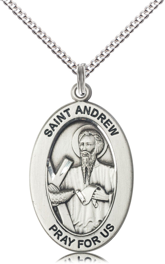 Saint Andrew the Apostle Medal – Catholic Medal of Discipleship & Evangelism – Gift for Men of Faith, Leaders & Spiritual Mentors, Sterling Silver, 18" Curb Chain, Made in USA