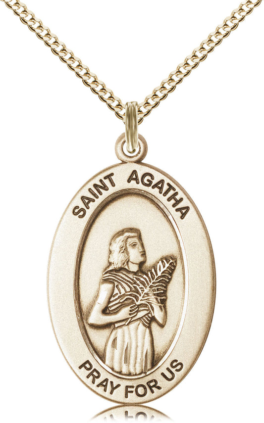 Saint Agatha Medal – Catholic Healing Pendant for Nurses, Breast Cancer Warriors & Caregivers – Patron Saint of Strength & Compassion, 14k Yellow Gold Filled, 18" Curb Chain, Made in USA