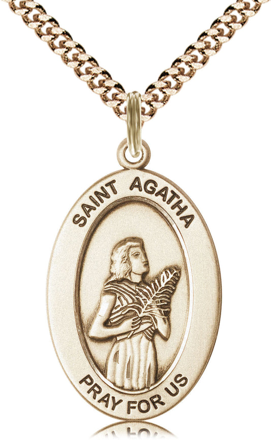 Saint Agatha Medal – Catholic Healing Pendant for Nurses, Breast Cancer Warriors & Caregivers – Patron Saint of Strength & Compassion, 14k Yellow Gold Filled, 24" Curb Chain, Made in USA
