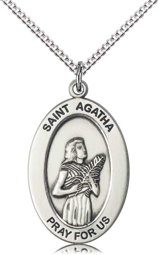 Saint Agatha Medal – Catholic Healing Pendant for Nurses, Breast Cancer Warriors & Caregivers – Patron Saint of Strength & Compassion, Pewter, 18" Curb Chain, Made in USA