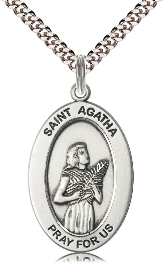 Saint Agatha Medal – Catholic Healing Pendant for Nurses, Breast Cancer Warriors & Caregivers – Patron Saint of Strength & Compassion, Sterling Silver, 24" Curb Chain, Made in USA