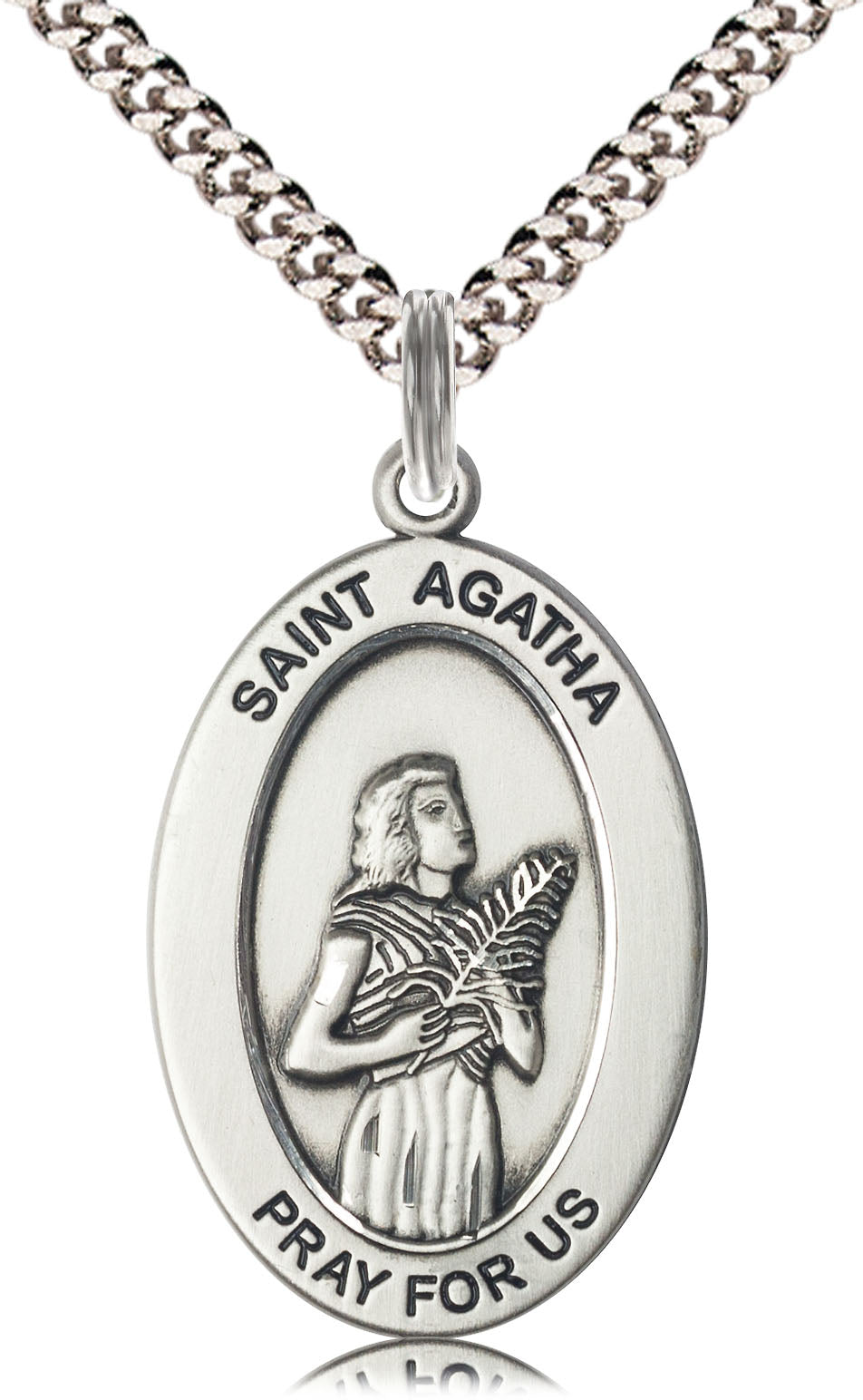 Saint Agatha Medal – Catholic Healing Pendant for Nurses, Breast Cancer Warriors & Caregivers – Patron Saint of Strength & Compassion, Pewter, 24" Curb Chain, Made in USA