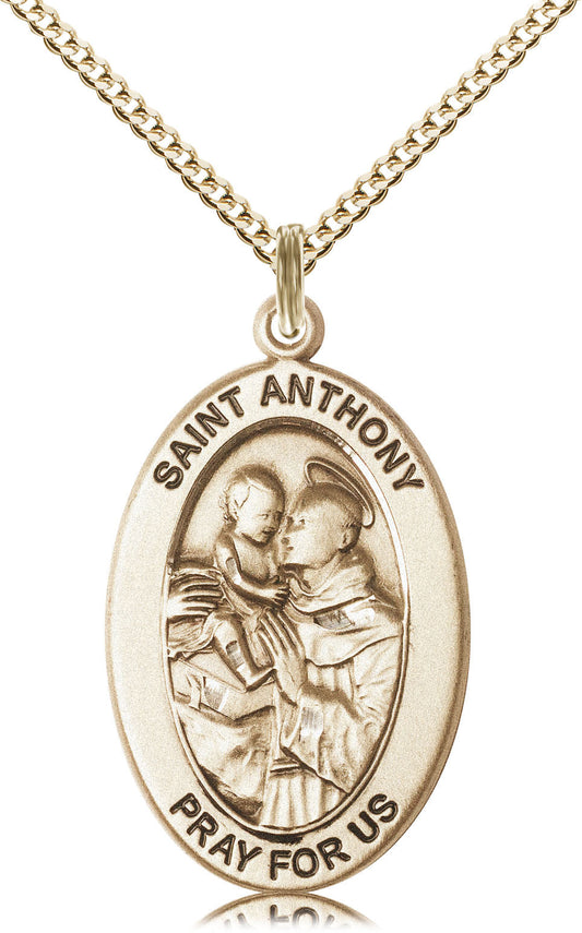 Saint Anthony of Padua Medal – Patron Saint of Lost Items & Miracles – Catholic Necklace for Hope, Recovery & Guidance in Uncertain Times, 14k Yellow Gold Filled, 18" Curb Chain, Made in USA