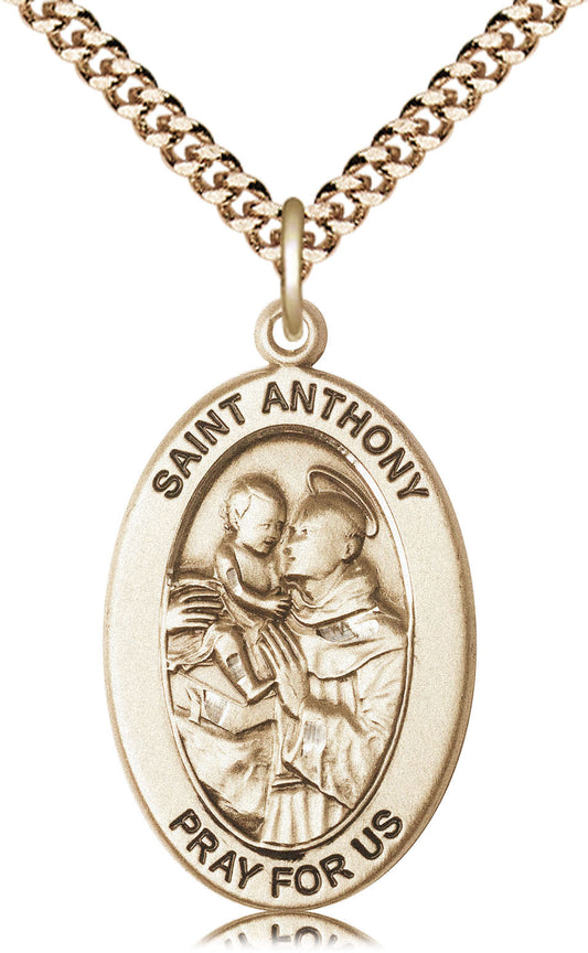 Saint Anthony of Padua Medal – Patron Saint of Lost Items & Miracles – Catholic Necklace for Hope, Recovery & Guidance in Uncertain Times, 14k Yellow Gold Filled, 24" Curb Chain, Made in USA