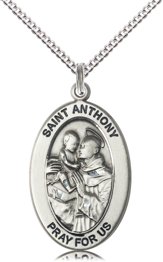 Saint Anthony of Padua Medal – Patron Saint of Lost Items & Miracles – Catholic Necklace for Hope, Recovery & Guidance in Uncertain Times, Pewter, 18" Curb Chain, Made in USA