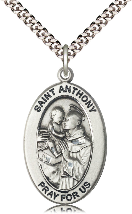 Saint Anthony of Padua Medal – Patron Saint of Lost Items & Miracles – Catholic Necklace for Hope, Recovery & Guidance in Uncertain Times, Sterling Silver, 24" Curb Chain, Made in USA