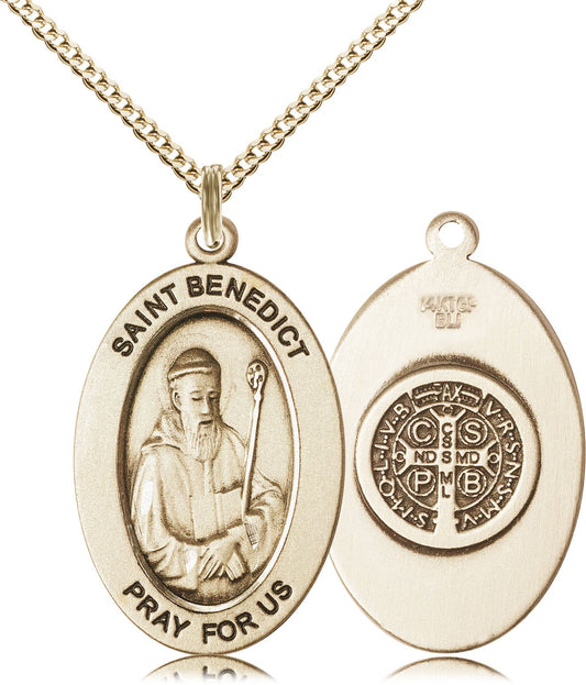 Saint Benedict Medal – Catholic Protection Necklace Against Evil & Spiritual Warfare, Gift of Peace & Safety, 14k Yellow Gold Filled, 18" Curb Chain, Made in USA