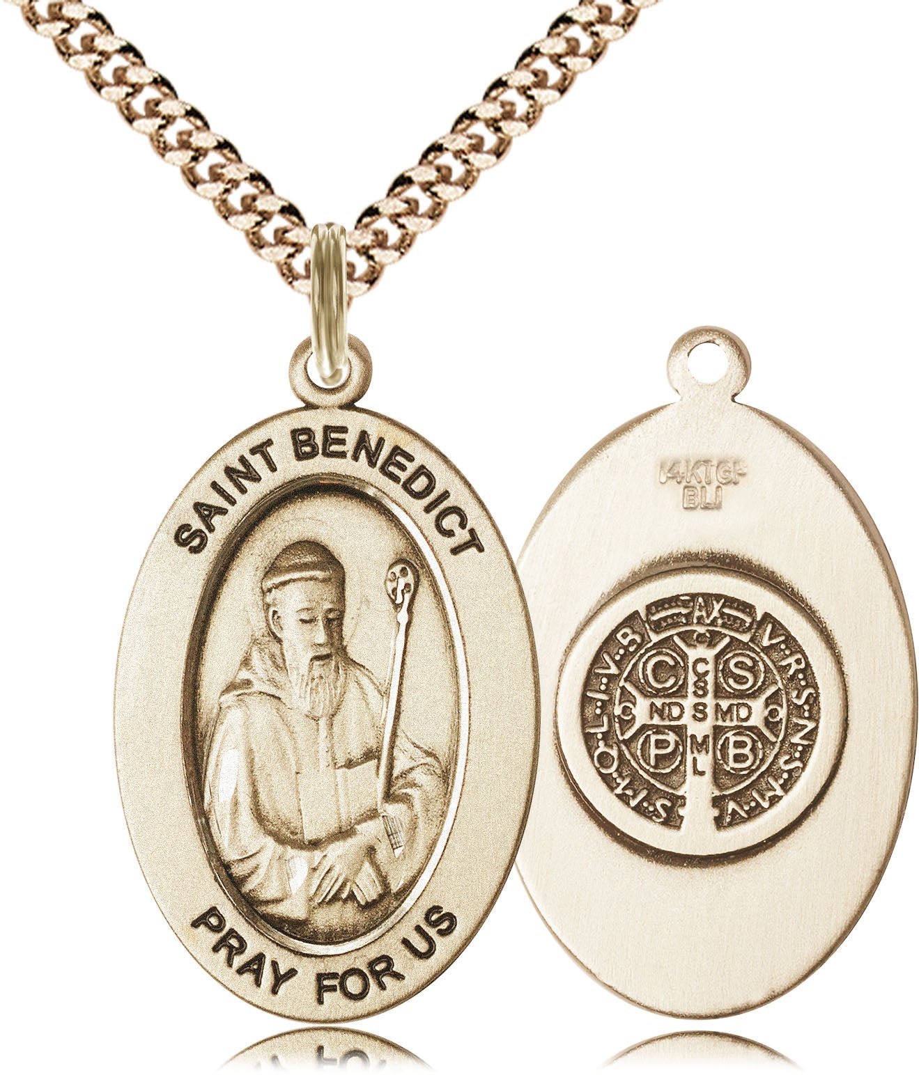 Saint Benedict Medal – Catholic Protection Necklace Against Evil & Spiritual Warfare, Gift of Peace & Safety, 14k Yellow Gold Filled, 24" Curb Chain, Made in USA