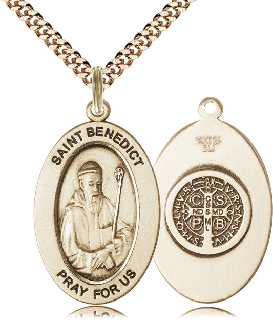Saint Benedict Medal – Catholic Protection Necklace Against Evil & Spiritual Warfare, Gift of Peace & Safety, 14k Yellow Gold Filled, 24" Curb Chain, Made in USA