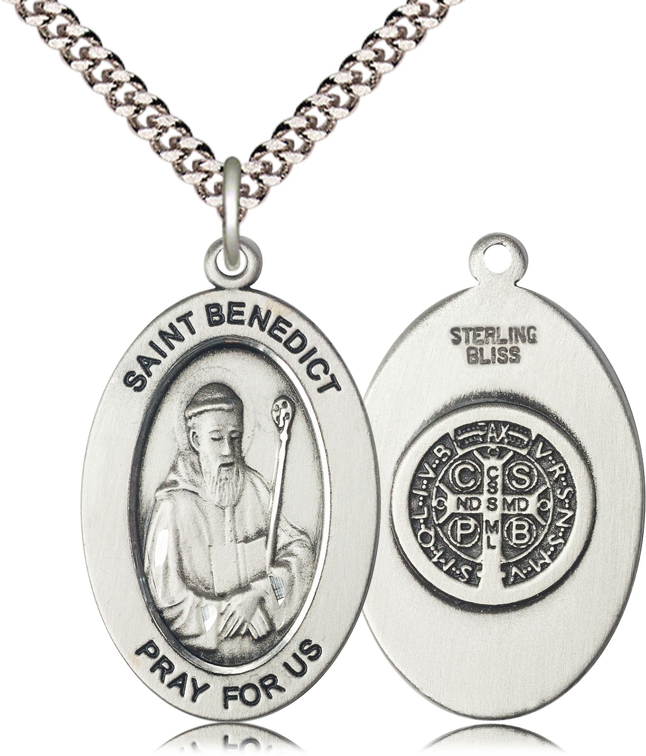 Saint Benedict Medal – Catholic Protection Necklace Against Evil & Spiritual Warfare, Gift of Peace & Safety, Sterling Silver, 24" Curb Chain, Made in USA