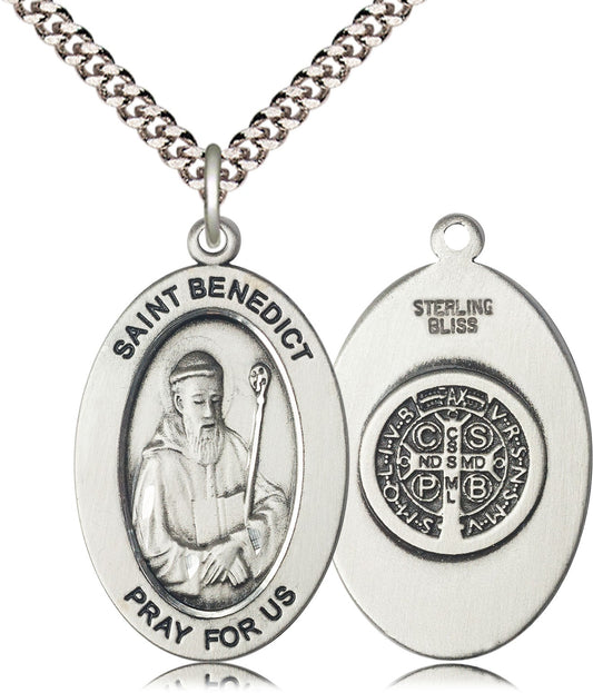 Saint Benedict Medal – Catholic Protection Necklace Against Evil & Spiritual Warfare, Gift of Peace & Safety, Pewter, 24" Curb Chain, Made in USA