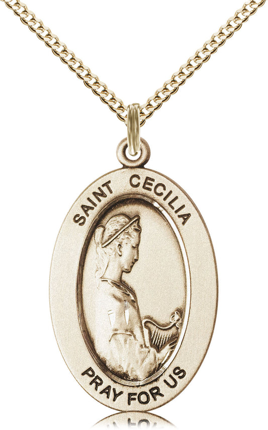 Saint Cecilia Medal – Patron Saint of Music & Choir – Catholic Gift for Musicians, Singers & Artists Seeking Spiritual Inspiration, 14k Yellow Gold Filled, 18" Curb Chain, Made in USA