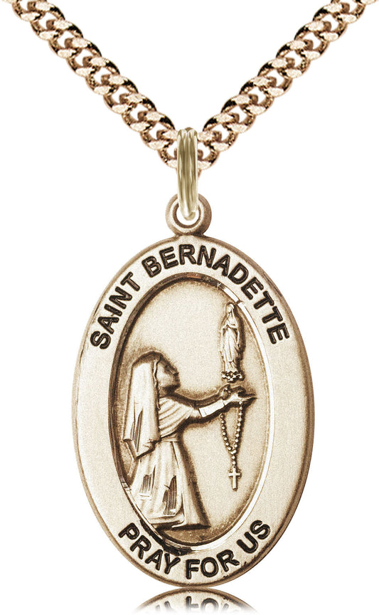 Saint Bernadette Medal – Catholic Jewelry for Hope, Healing & Devotion – Inspirational Gift for Healthcare Workers & the Sick, 14k Yellow Gold Filled, 24" Curb Chain, Made in USA