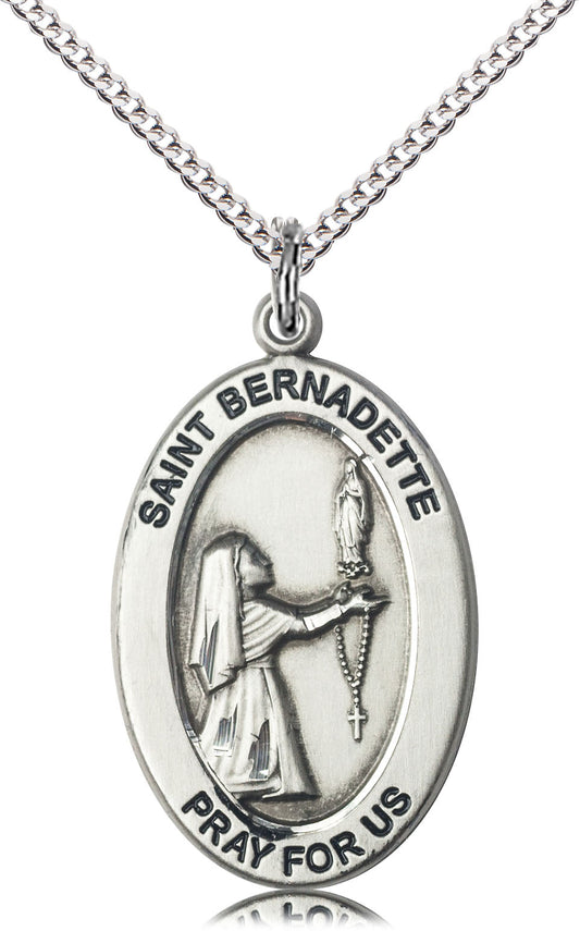 Saint Bernadette Medal – Catholic Jewelry for Hope, Healing & Devotion – Inspirational Gift for Healthcare Workers & the Sick, Pewter, 18" Curb Chain, Made in USA