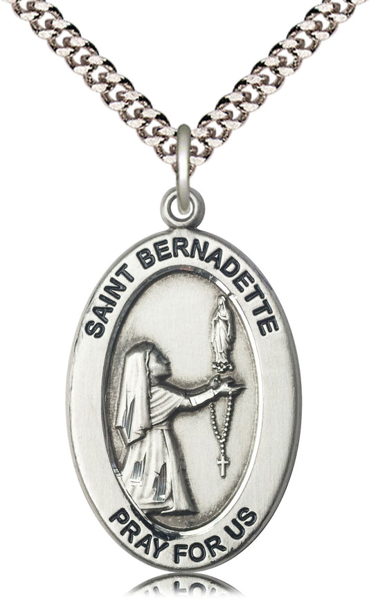 Saint Bernadette Medal – Catholic Jewelry for Hope, Healing & Devotion – Inspirational Gift for Healthcare Workers & the Sick, Sterling Silver, 24" Curb Chain, Made in USA
