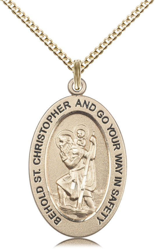 Saint Christopher Medal – Catholic Protection Pendant for Travelers – Perfect for Road Trips, Pilgrimages & Daily Safe Journeys, 14k Yellow Gold Filled, 18" Curb Chain, Made in USA