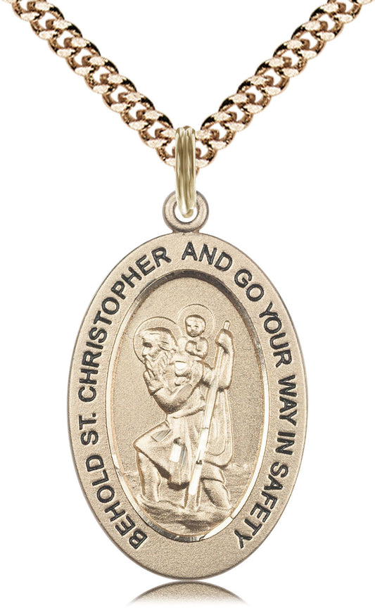 Saint Christopher Medal – Catholic Protection Pendant for Travelers – Perfect for Road Trips, Pilgrimages & Daily Safe Journeys, 14k Yellow Gold Filled, 24" Curb Chain, Made in USA