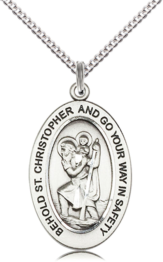 Saint Christopher Medal – Catholic Protection Pendant for Travelers – Perfect for Road Trips, Pilgrimages & Daily Safe Journeys, Pewter, 18" Curb Chain, Made in USA