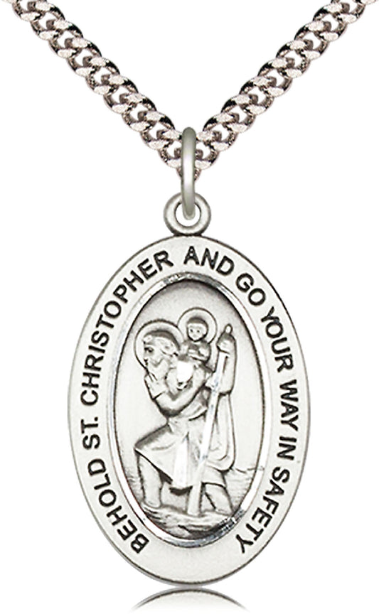 Saint Christopher Medal – Catholic Protection Pendant for Travelers – Perfect for Road Trips, Pilgrimages & Daily Safe Journeys, Sterling Silver, 24" Curb Chain, Made in USA