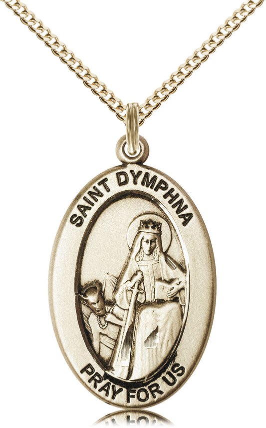 Saint Dymphna Medal – Patron Saint of Mental Health – Catholic Jewelry for Anxiety, Emotional Healing & Inner Peace, 14k Yellow Gold Filled, 18" Curb Chain, Made in USA