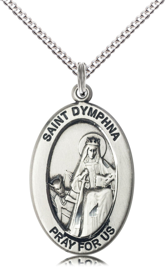 Saint Dymphna Medal – Patron Saint of Mental Health – Catholic Jewelry for Anxiety, Emotional Healing & Inner Peace, Sterling Silver, 18" Curb Chain, Made in USA