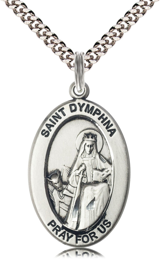 Saint Dymphna Medal – Patron Saint of Mental Health – Catholic Jewelry for Anxiety, Emotional Healing & Inner Peace, Pewter, 24" Curb Chain, Made in USA