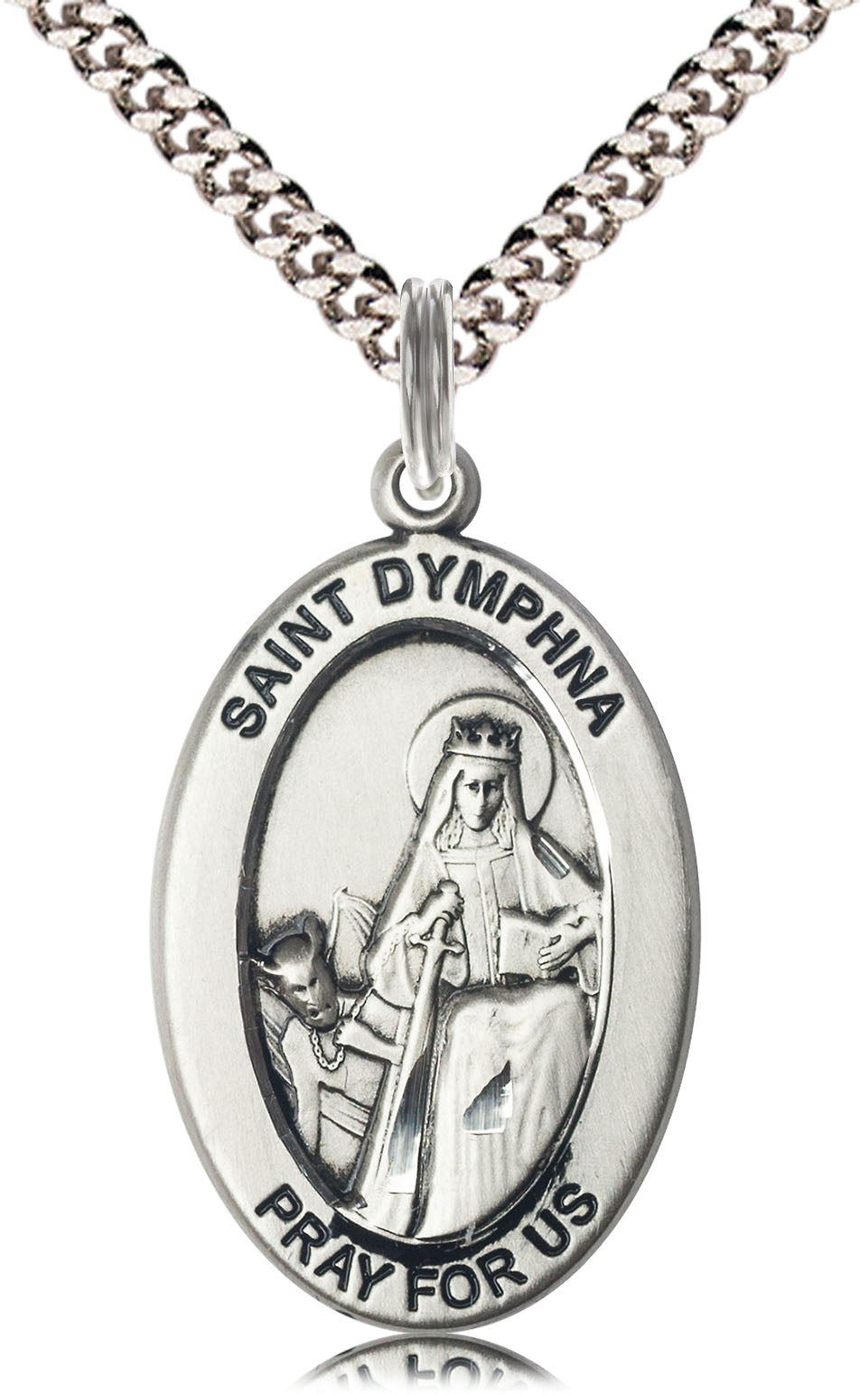 Saint Dymphna Medal – Patron Saint of Mental Health – Catholic Jewelry for Anxiety, Emotional Healing & Inner Peace, Sterling Silver, 24" Curb Chain, Made in USA