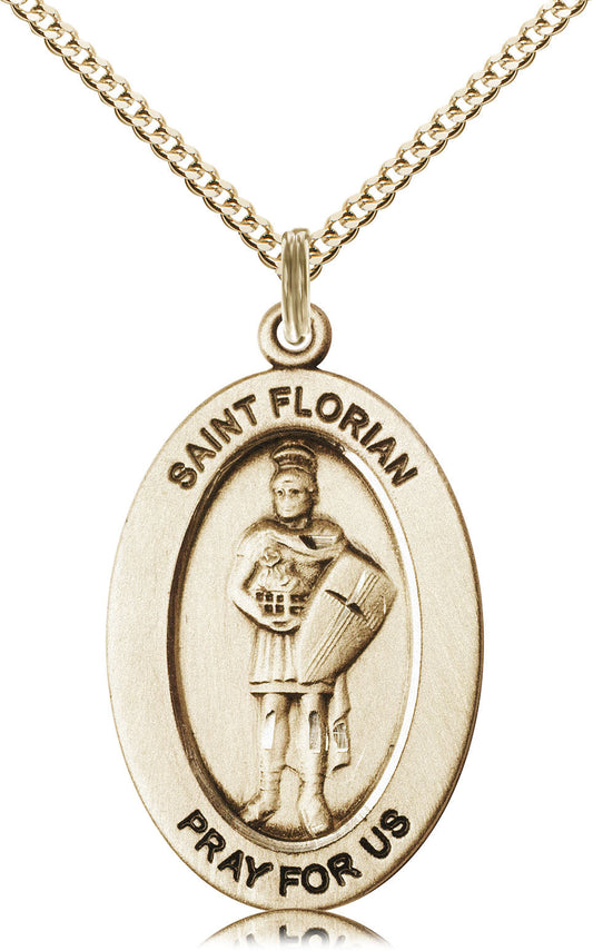 Saint Florian Medal – Patron Saint of Firefighters & First Responders – Catholic Protection Pendant for Bravery & Service, 14k Yellow Gold Filled, 18" Curb Chain, Made in USA