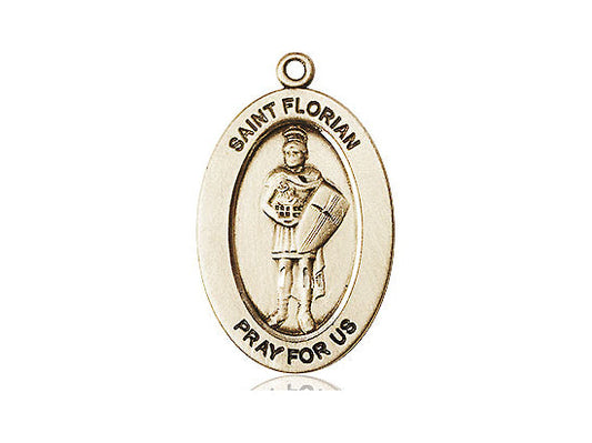 Saint Florian Medal – Patron Saint of Firefighters & First Responders – Catholic Protection Pendant for Bravery & Service, 14k Yellow Gold, No Chain, Pendant Only, Made in USA