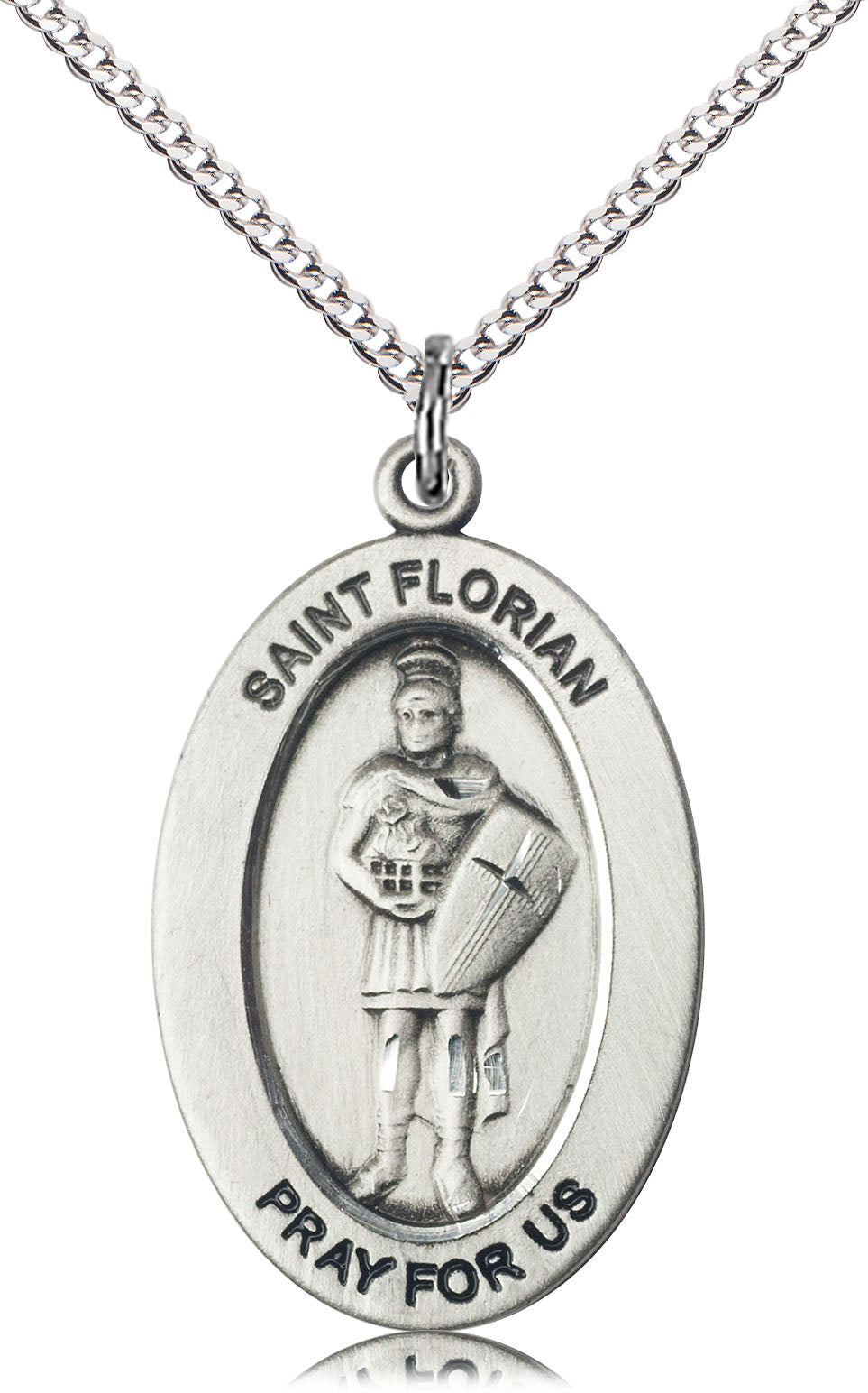 Saint Florian Medal – Patron Saint of Firefighters & First Responders – Catholic Protection Pendant for Bravery & Service, Pewter, 18" Curb Chain, Made in USA
