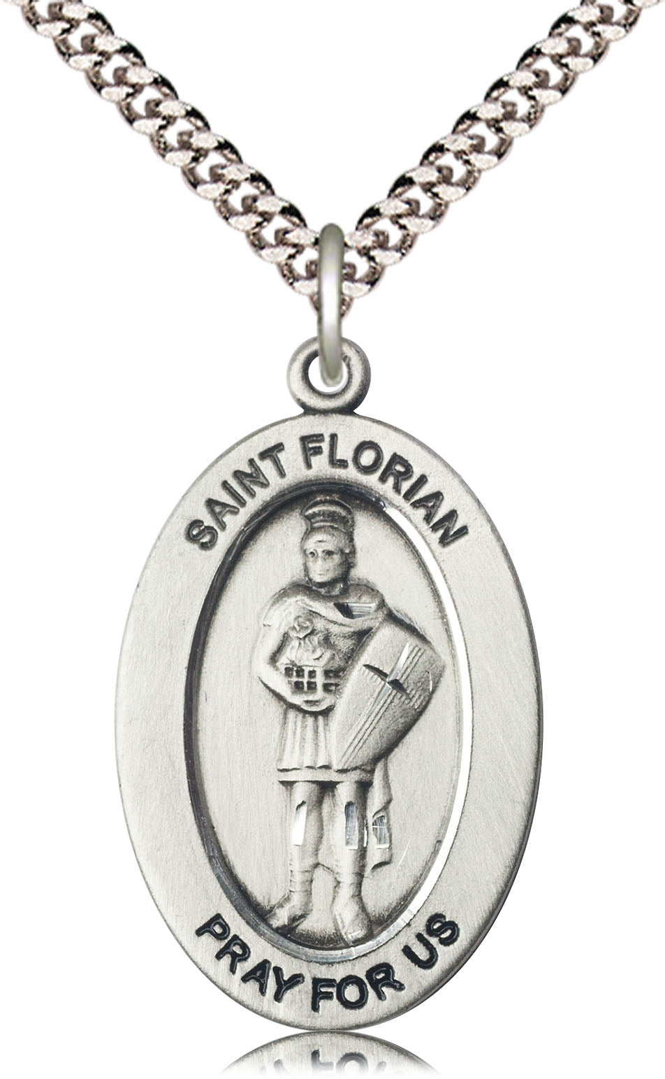 Saint Florian Medal – Patron Saint of Firefighters & First Responders – Catholic Protection Pendant for Bravery & Service, Pewter, 24" Curb Chain, Made in USA