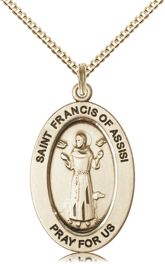 Saint Francis of Assisi Medal – Patron Saint of Animals & Nature – Catholic Jewelry for Animal Lovers, Environmentalists & Pet Blessings, 14k Yellow Gold Filled, 18" Curb Chain, Made in USA